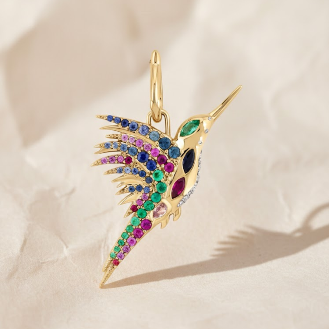 14k Gold Hummingbird Necklace, Diamond Pave Bird Pendant, Dainty Nature-Inspired Fine Jewelry Gift for Her