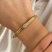 0.52 Carat GIA Certified Hexagonal Diamond Cuff Bangle | 18K Solid Gold