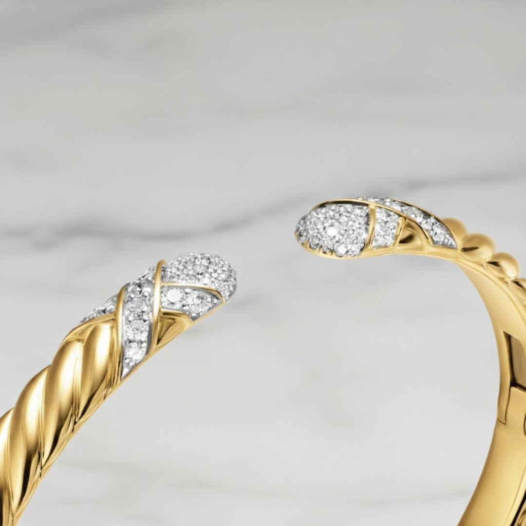 Diamond Pave Set Gold Rope Bracelet, 14K White, Yellow, Rose Gold, Handmade, Luxury Jewelry, Stackable, Heirloom Gift