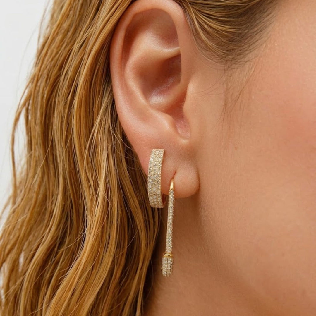 Gold Safety Pin Earrings | Pave Diamond Safety Pin | Pin Earrings | Trendy Gold Earrings | Statement Earrings | Gift For Her | Fine Jewelry