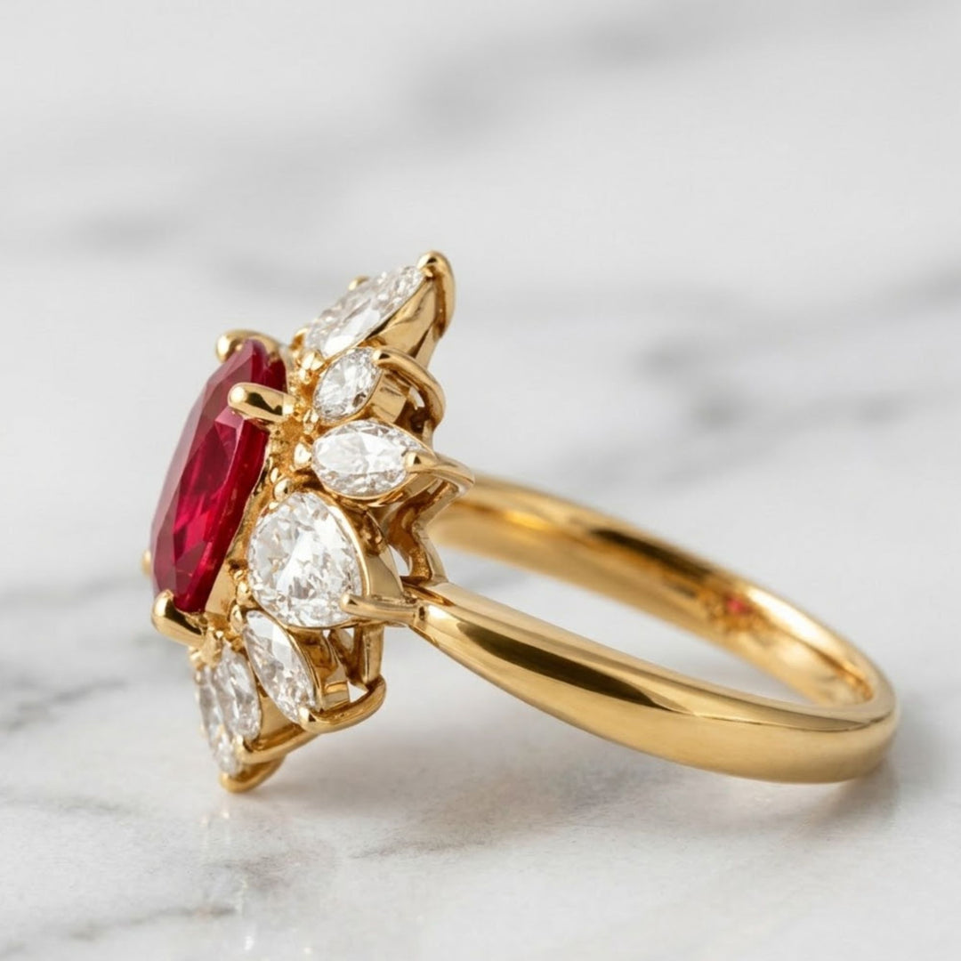 Solid Gold Oval Cut Lab-Grown Ruby Engagement Ring, Proposal Ring, Promise Ring, Art Deco Ring, Anniversary/ Birthday Gift for Women, Wife