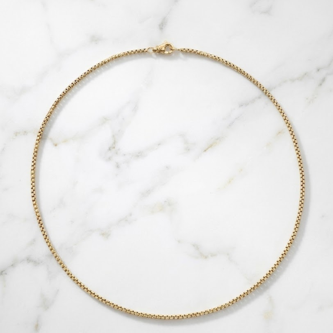 Solid 14K Gold Box Chain Necklace, GOLD Box Chain, 2.5mm, Strong Ladies and Men's 14K Gold Box Chain, TRENDING