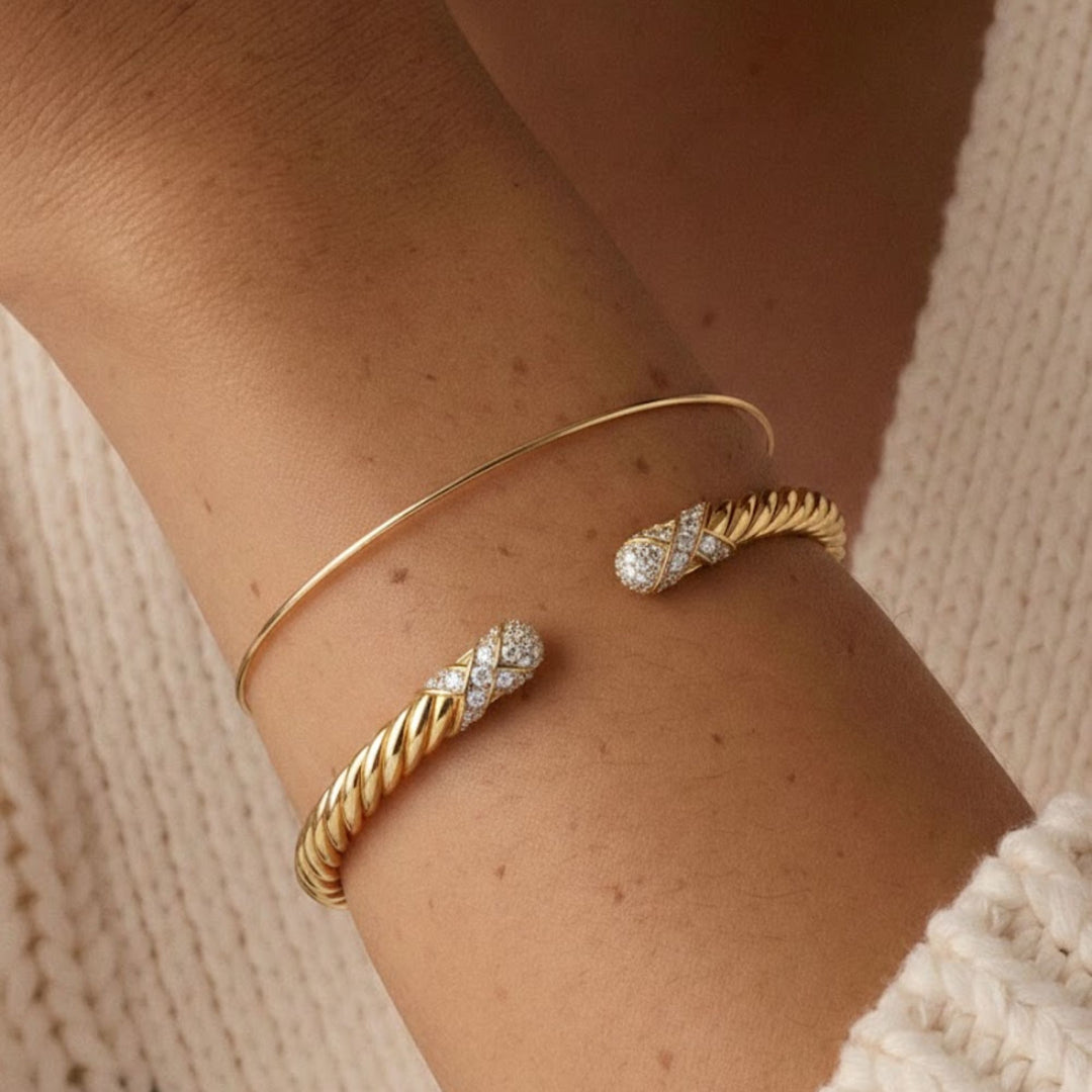 Diamond Pave Set Gold Rope Bracelet, 14K White, Yellow, Rose Gold, Handmade, Luxury Jewelry, Stackable, Heirloom Gift