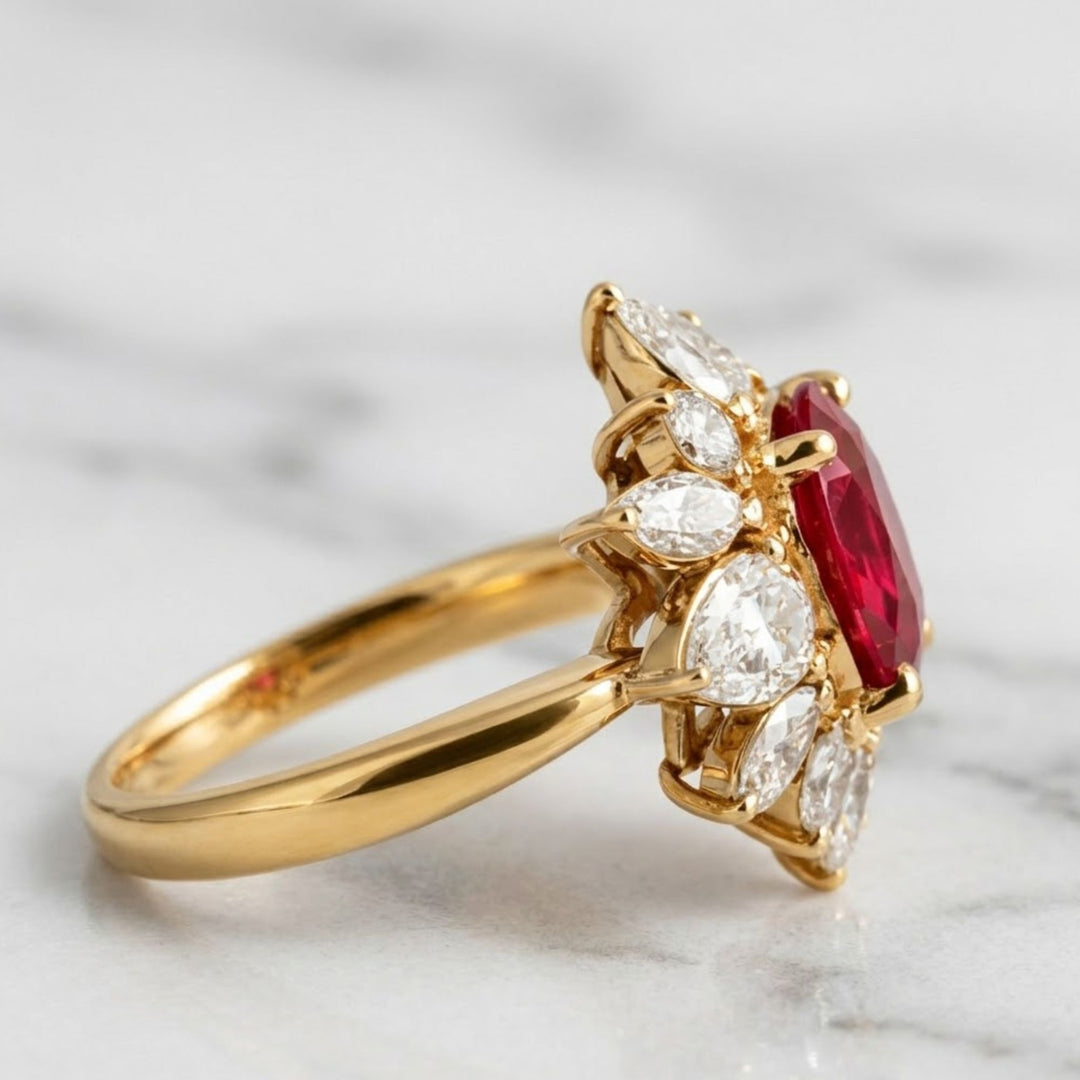 Solid Gold Oval Cut Lab-Grown Ruby Engagement Ring, Proposal Ring, Promise Ring, Art Deco Ring, Anniversary/ Birthday Gift for Women, Wife