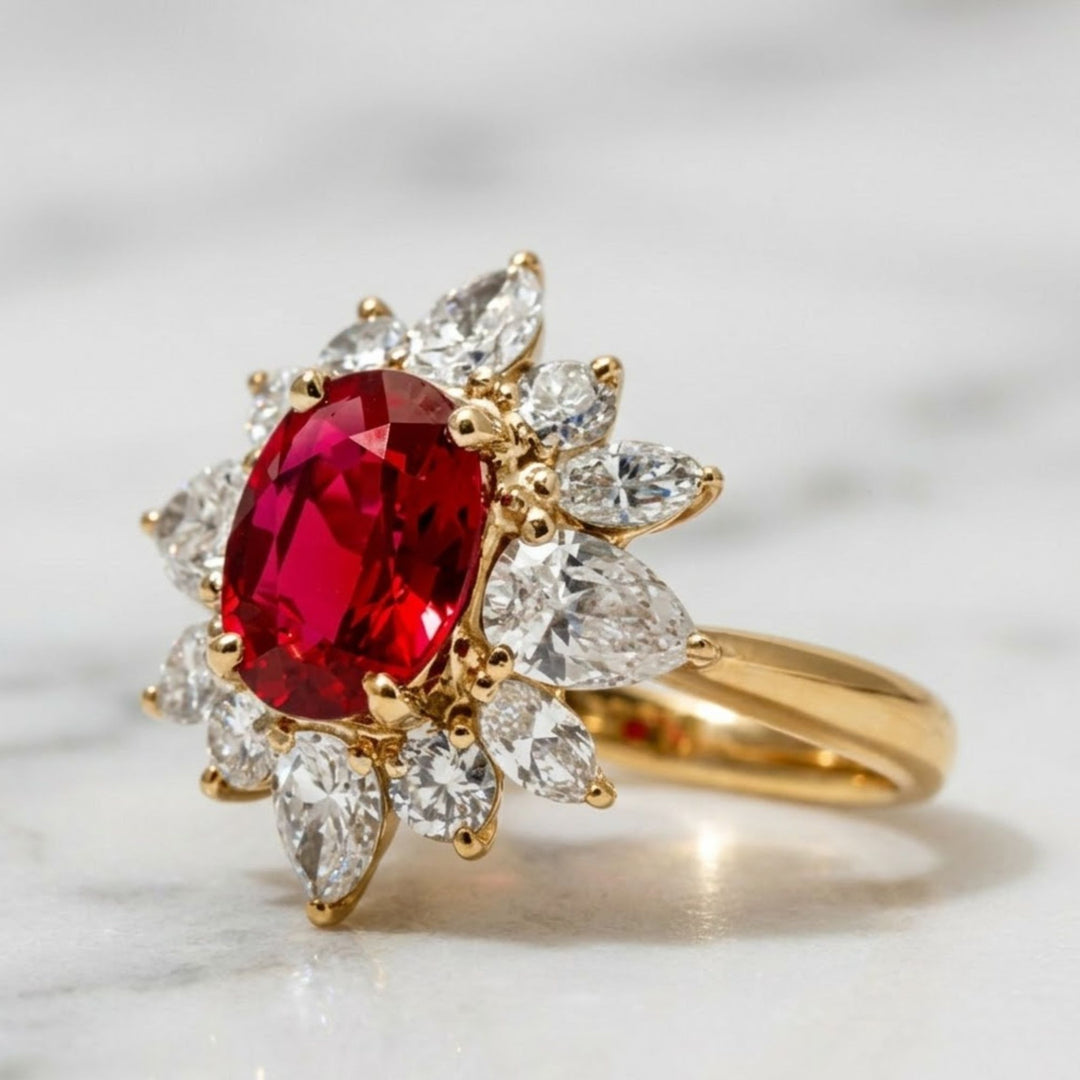 Solid Gold Oval Cut Lab-Grown Ruby Engagement Ring, Proposal Ring, Promise Ring, Art Deco Ring, Anniversary/ Birthday Gift for Women, Wife