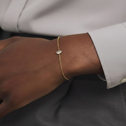 14k Gold Prong Diamond Bracelet, Lab Grown Trillion-Cut Solitaire, Dainty Gold Jewelry for Women, Wedding, Bridesmaid Gift