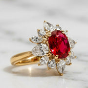 Solid Gold Oval Cut Lab-Grown Ruby Engagement Ring, Proposal Ring, Promise Ring, Art Deco Ring, Anniversary/ Birthday Gift for Women, Wife
