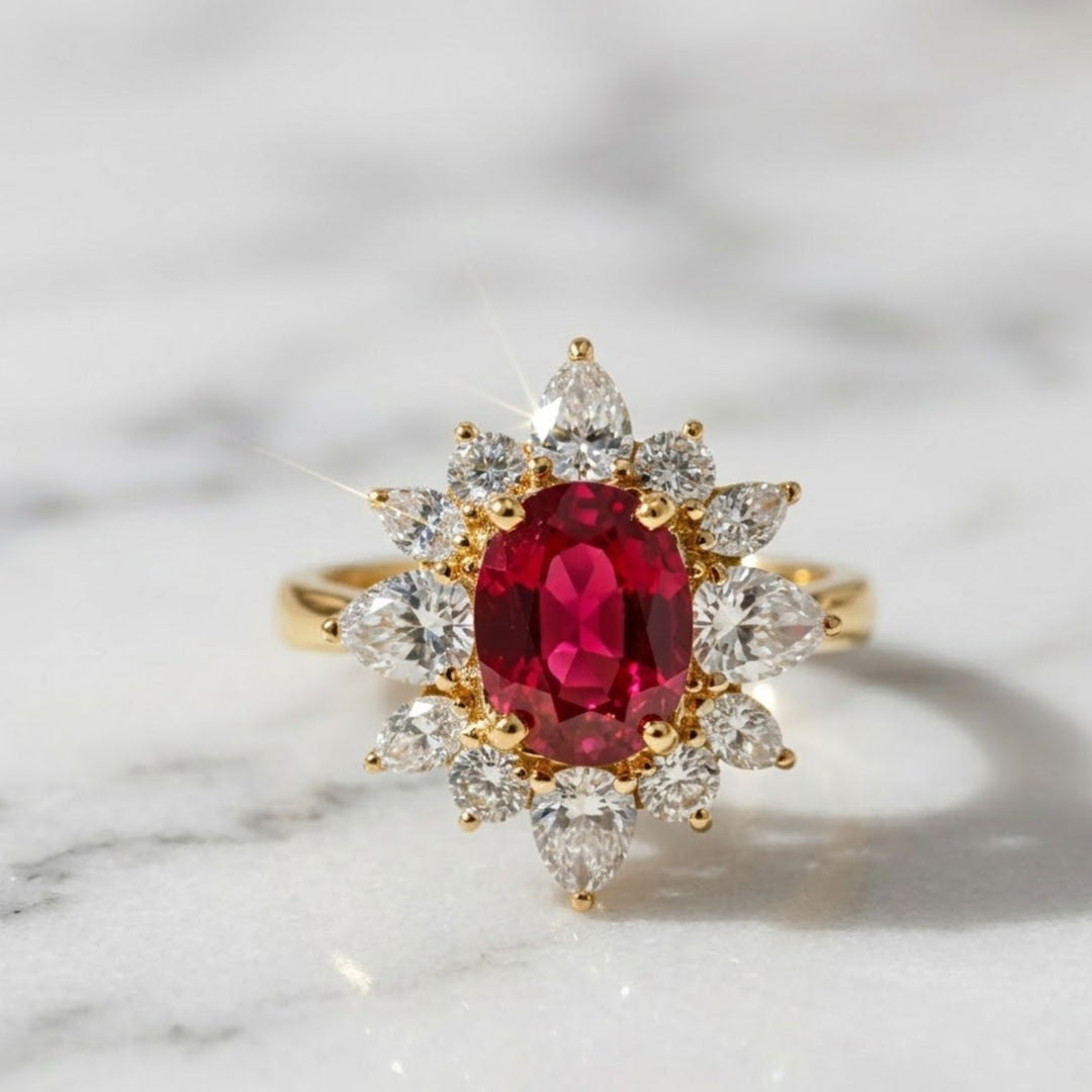Solid Gold Oval Cut Lab-Grown Ruby Engagement Ring, Proposal Ring, Promise Ring, Art Deco Ring, Anniversary/ Birthday Gift for Women, Wife