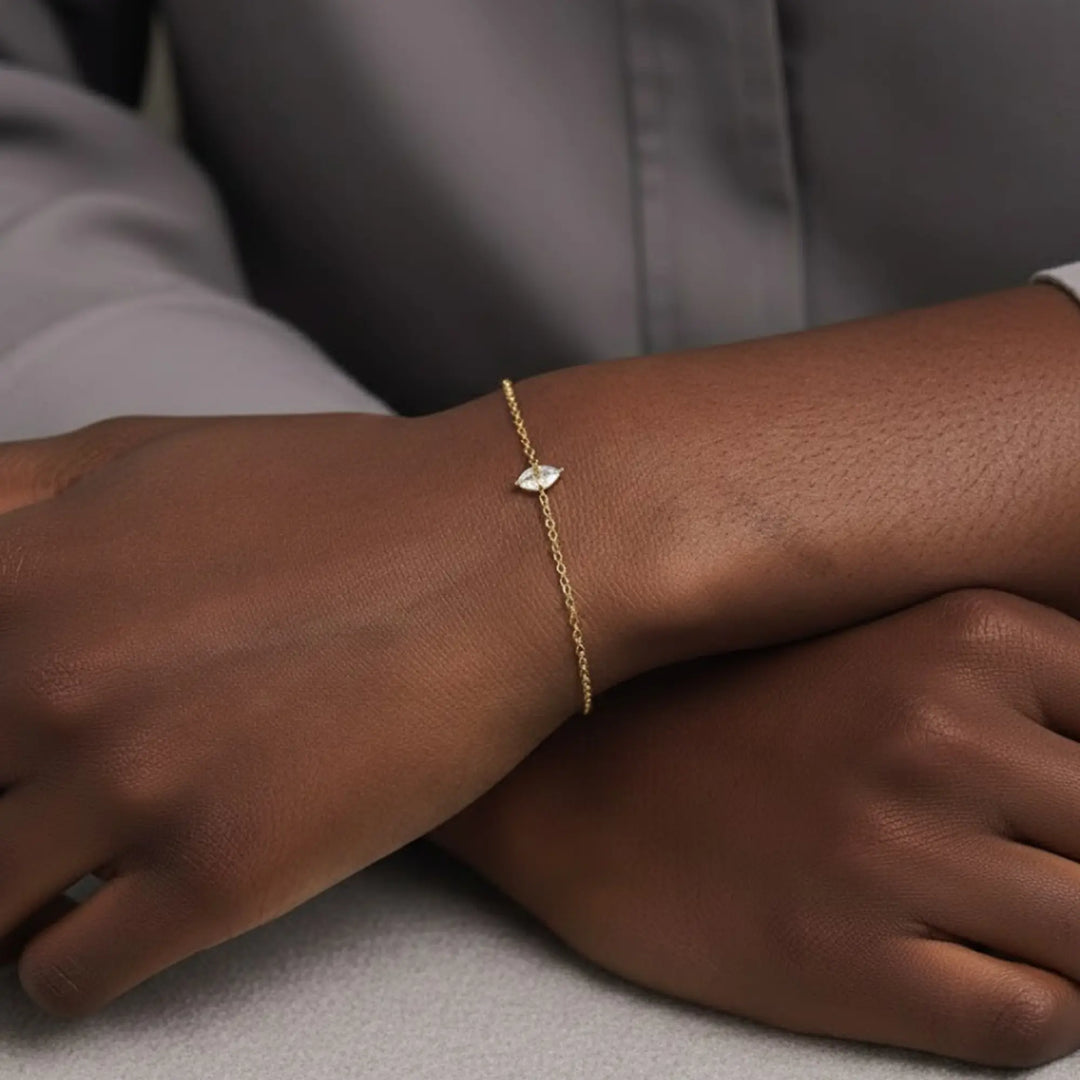 14k Gold Prong Diamond Bracelet, Lab Grown Trillion-Cut Solitaire, Dainty Gold Jewelry for Women, Wedding, Bridesmaid Gift Jwalin Jewels