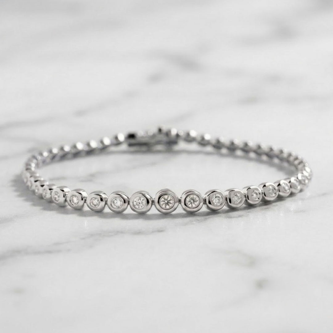 Lab Grown Diamond Bracelet, 14K Gold Tennis Bracelet, Bezel Set Round Cut Sparkling Diamond, Minimalist Stackable Jewelry for Women (Copy)