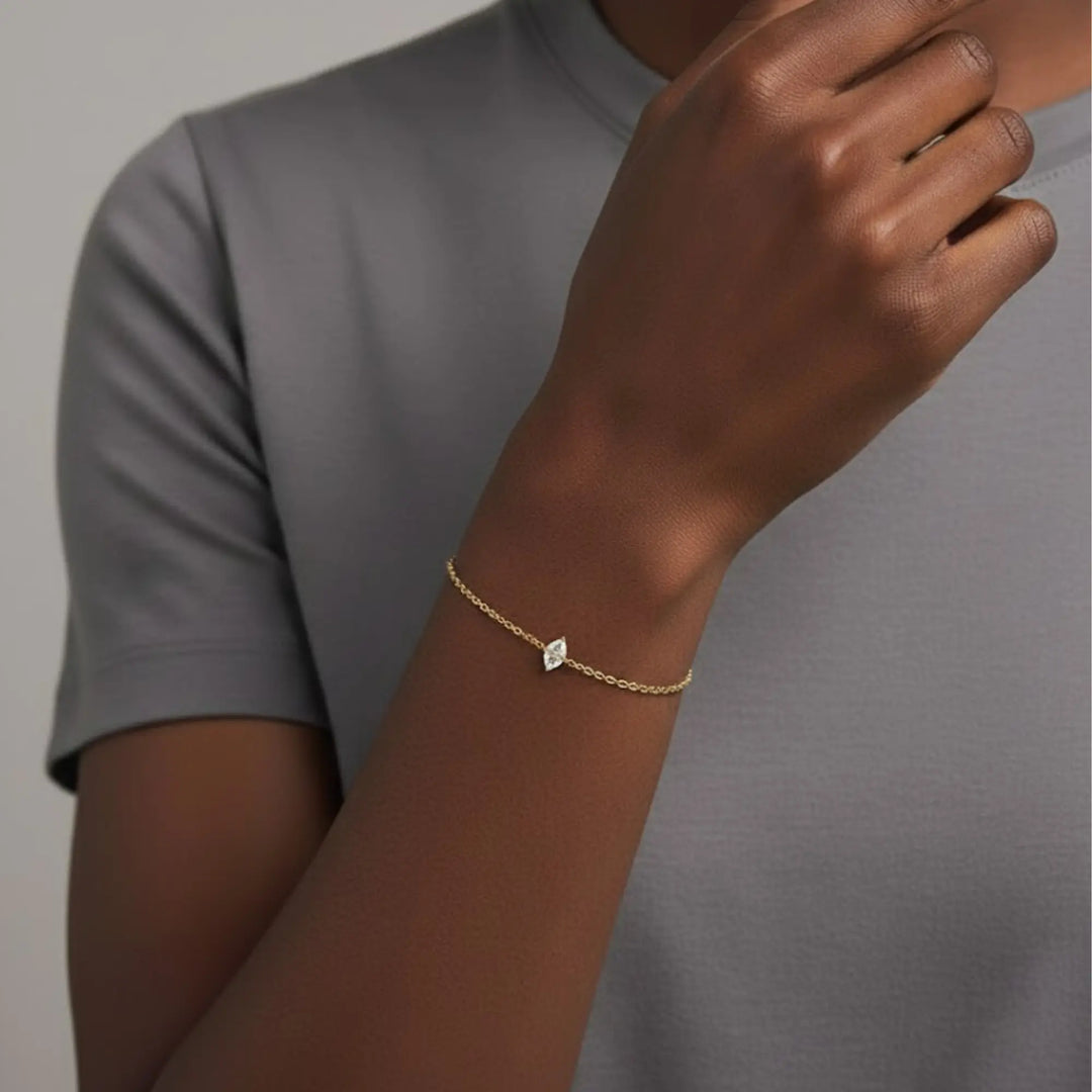 14k Gold Prong Diamond Bracelet, Lab Grown Trillion-Cut Solitaire, Dainty Gold Jewelry for Women, Wedding, Bridesmaid Gift Jwalin Jewels