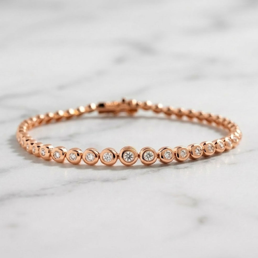 Lab Grown Diamond Bracelet, 14K Gold Tennis Bracelet, Bezel Set Round Cut Sparkling Diamond, Minimalist Stackable Jewelry for Women (Copy)