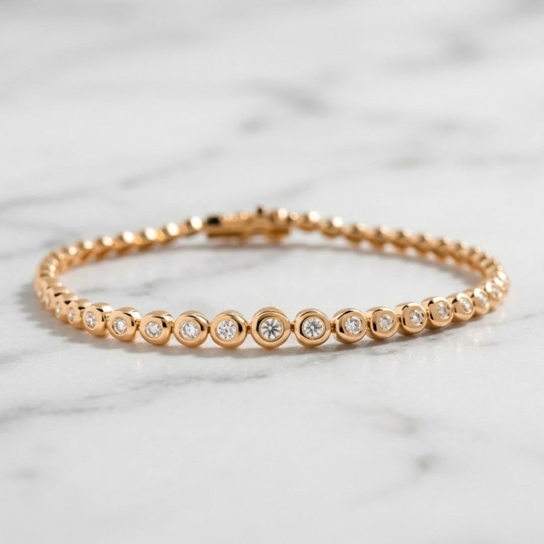 Lab Grown Diamond Bracelet, 14K Gold Tennis Bracelet, Bezel Set Round Cut Sparkling Diamond, Minimalist Stackable Jewelry for Women (Copy)