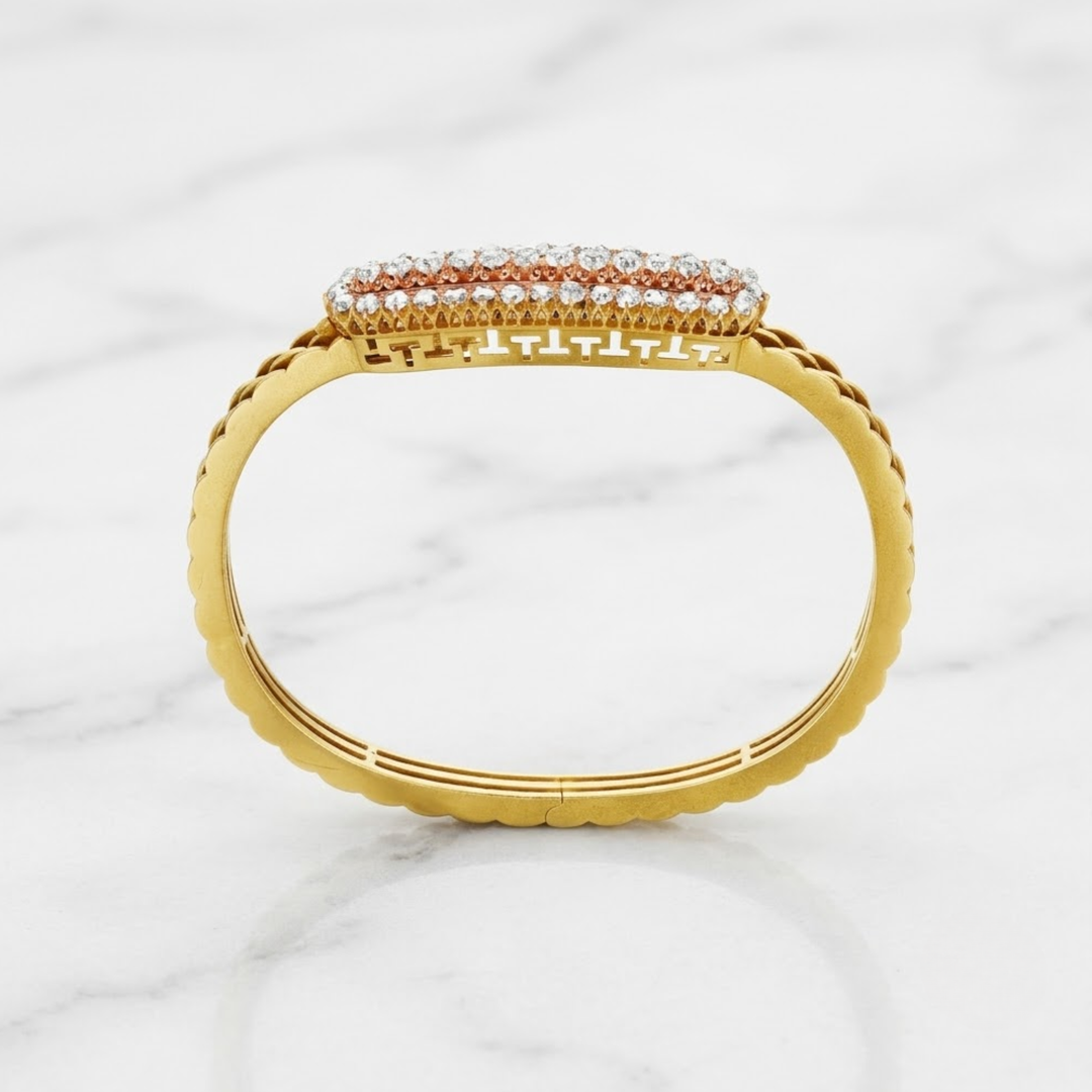 Natural Round Cut & Rose Cut Diamond Bangle Bracelet