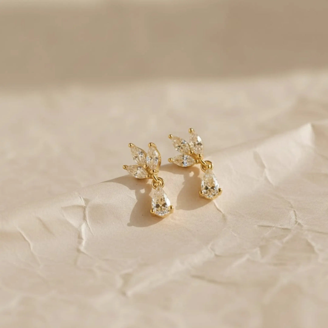14K Solid Gold Diamond Dangle Earrings, Marquise Lab Grown Diamonds, Minimalist Teardrop Studs, Gift for Her, Bridal or Everyday Jewelry Jwalin Jewels