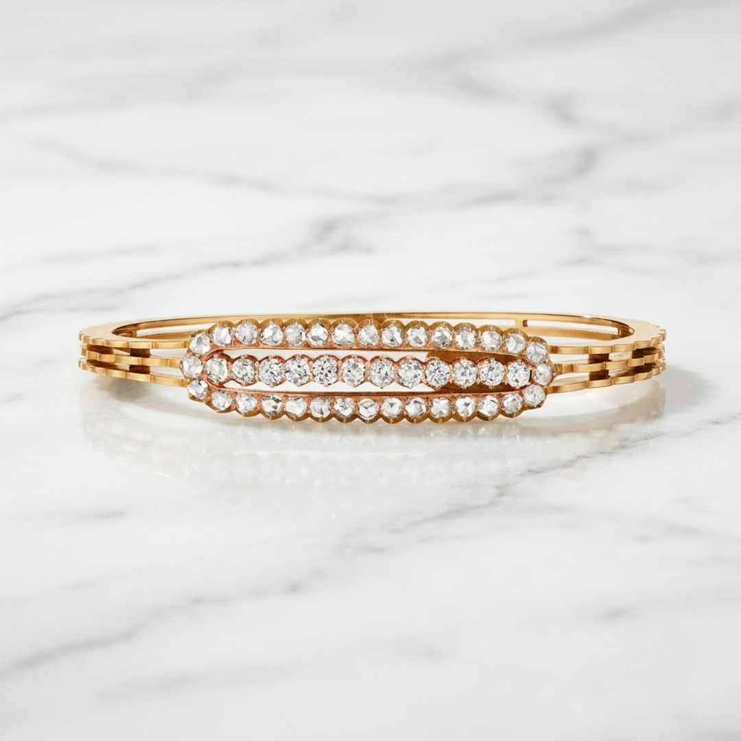 Natural Round Cut & Rose Cut Diamond Bangle Bracelet