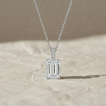 Load image into Gallery viewer, 14k Gold Emerald Cut Lab Grown Diamond Charm Pendant, 1.50 CTW Lab Grown Diamond Solitaire Necklace Prong Setting IGI Certified Diamond
