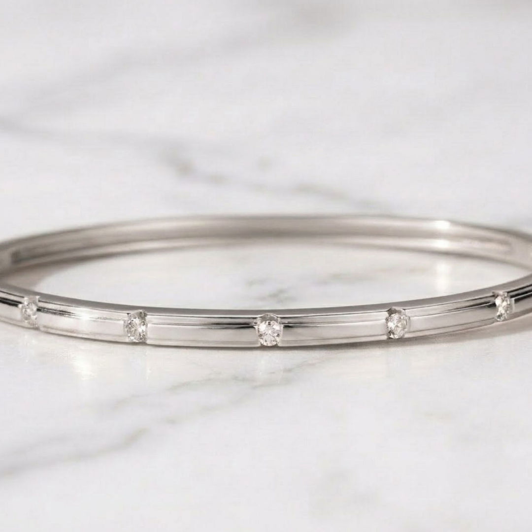 Handmade 14K Gold Lab Grown Diamond Bangle Bracelet