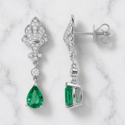 1.35 CT Natural Zambian Emerald and 0.41 Natural Diamond Pave Earrings, 14K Solid Gold