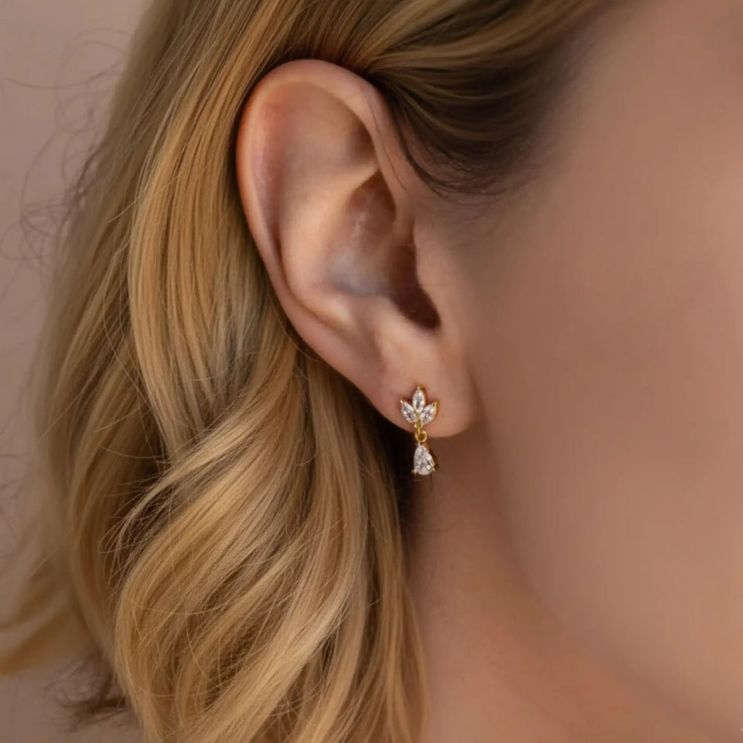 14K Solid Gold Diamond Dangle Earrings, Marquise Lab Grown Diamonds, Minimalist Teardrop Studs, Gift for Her, Bridal or Everyday Jewelry Jwalin Jewels