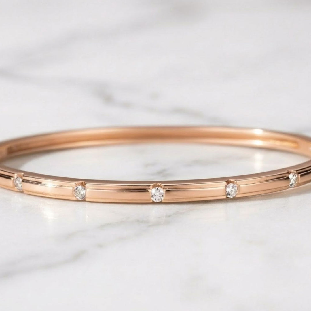 Handmade 14K Gold Lab Grown Diamond Bangle Bracelet