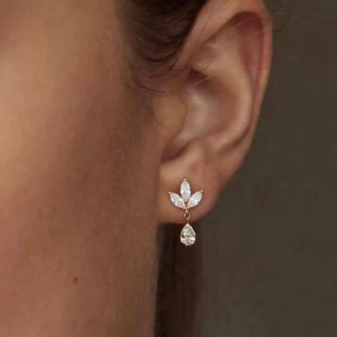14K Solid Gold Diamond Dangle Earrings, Marquise Lab Grown Diamonds, Minimalist Teardrop Studs, Gift for Her, Bridal or Everyday Jewelry Jwalin Jewels