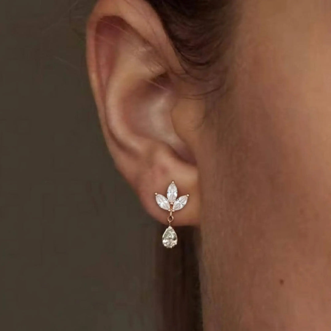 14K Solid Gold Diamond Dangle Earrings, Marquise Lab Grown Diamonds, Minimalist Teardrop Studs, Gift for Her, Bridal or Everyday Jewelry Jwalin Jewels