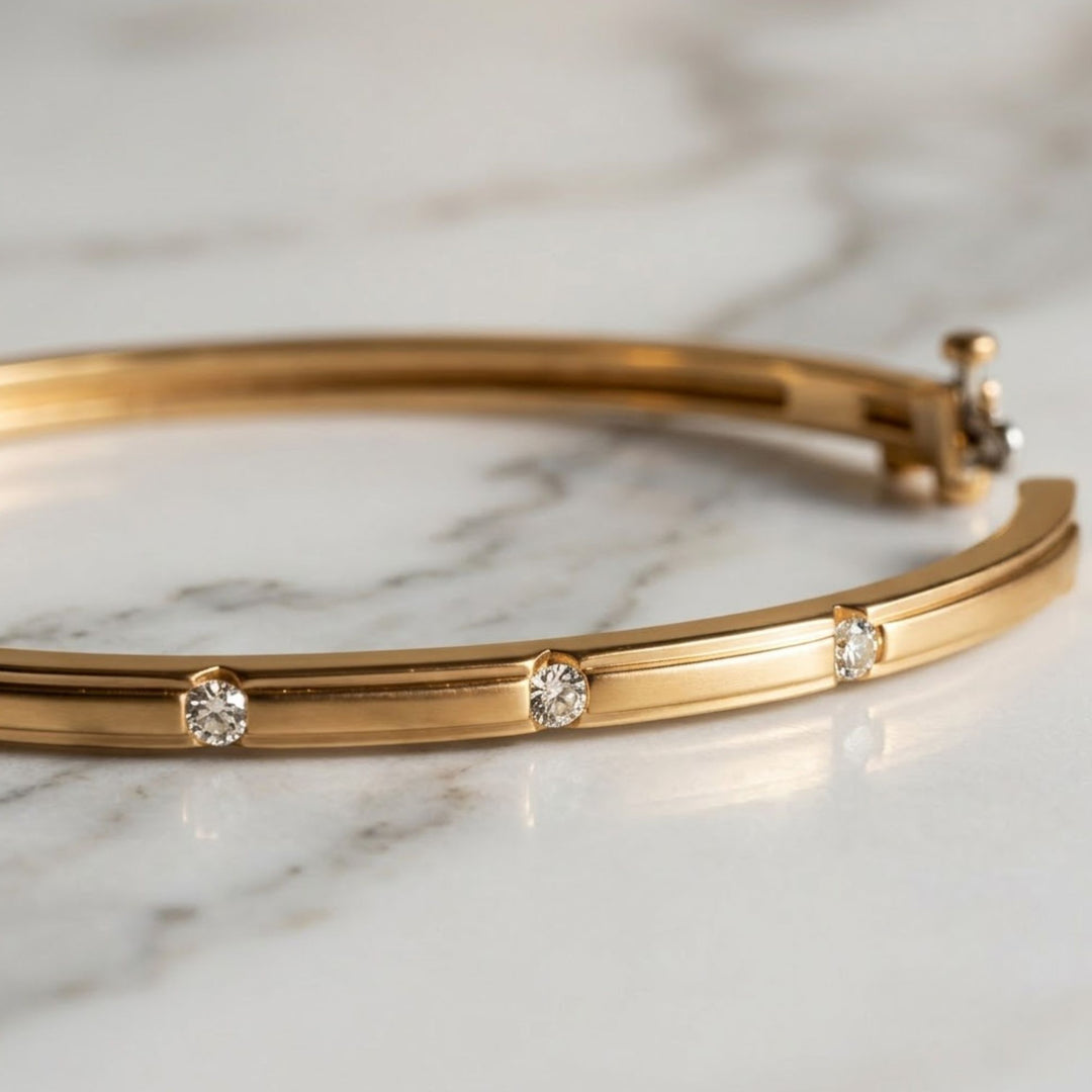 Handmade 14K Gold Lab Grown Diamond Bangle Bracelet