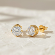 14K Gold Lab Grown Diamond Earrings Stud, Screw Back Round Cut, 2.00 CT, Diamond Tester Approved Minimalist Jewelry