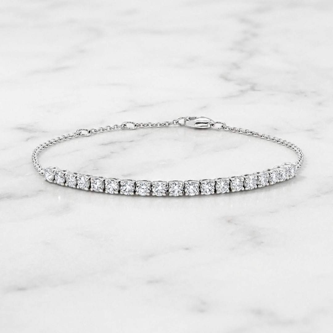 18K Solid Gold Natural Round Cut Diamond Half Tennis Bracelet