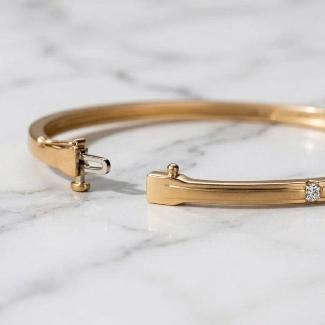 Handmade 14K Gold Lab Grown Diamond Bangle Bracelet