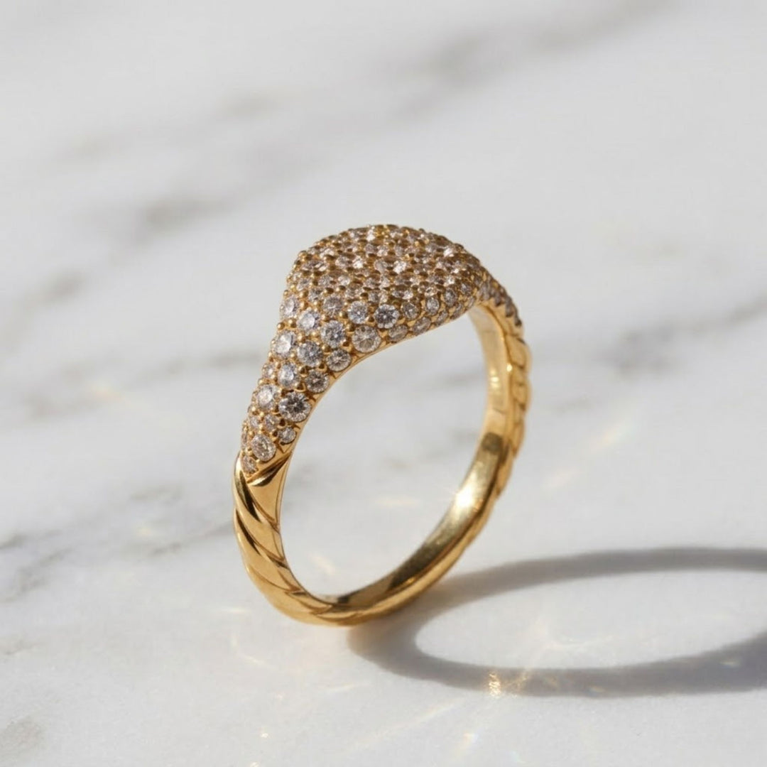 Lab Grown Diamond Pave Set Gold Ring, 7mm, Women's Statement Dome Jewelry, NYC Night Inspired, SGL Certified, Gift for Her