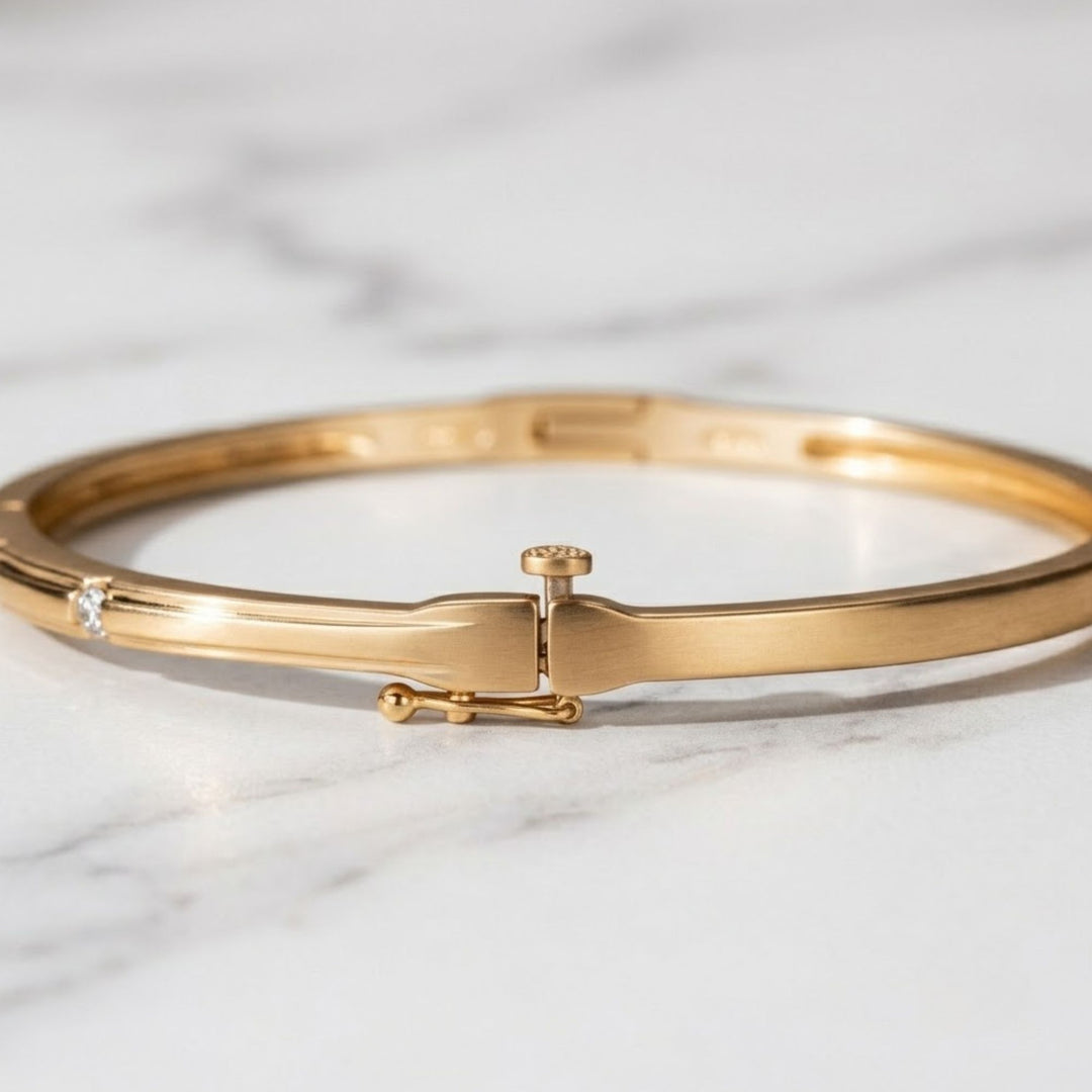 Handmade 14K Gold Lab Grown Diamond Bangle Bracelet