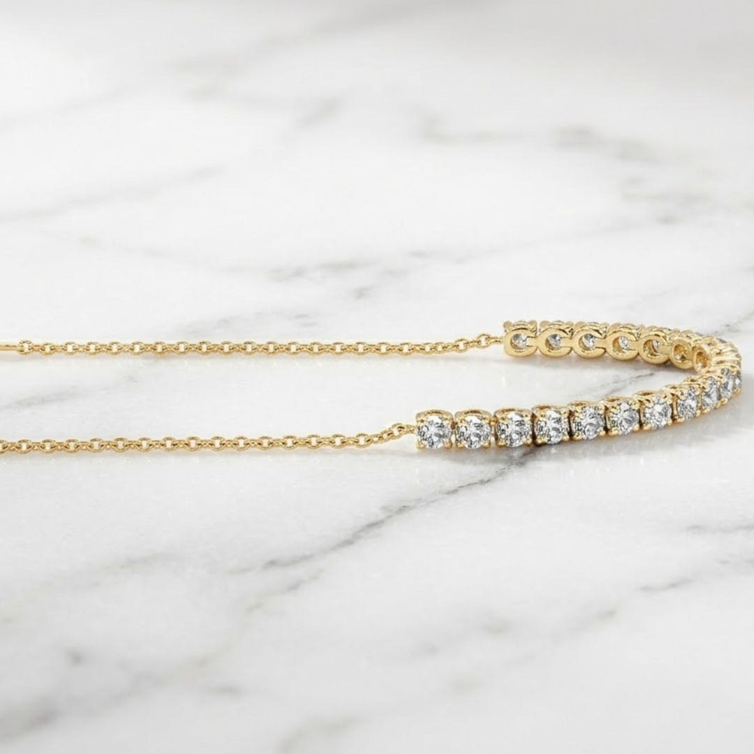 18K Solid Gold Natural Round Cut Diamond Half Tennis Bracelet