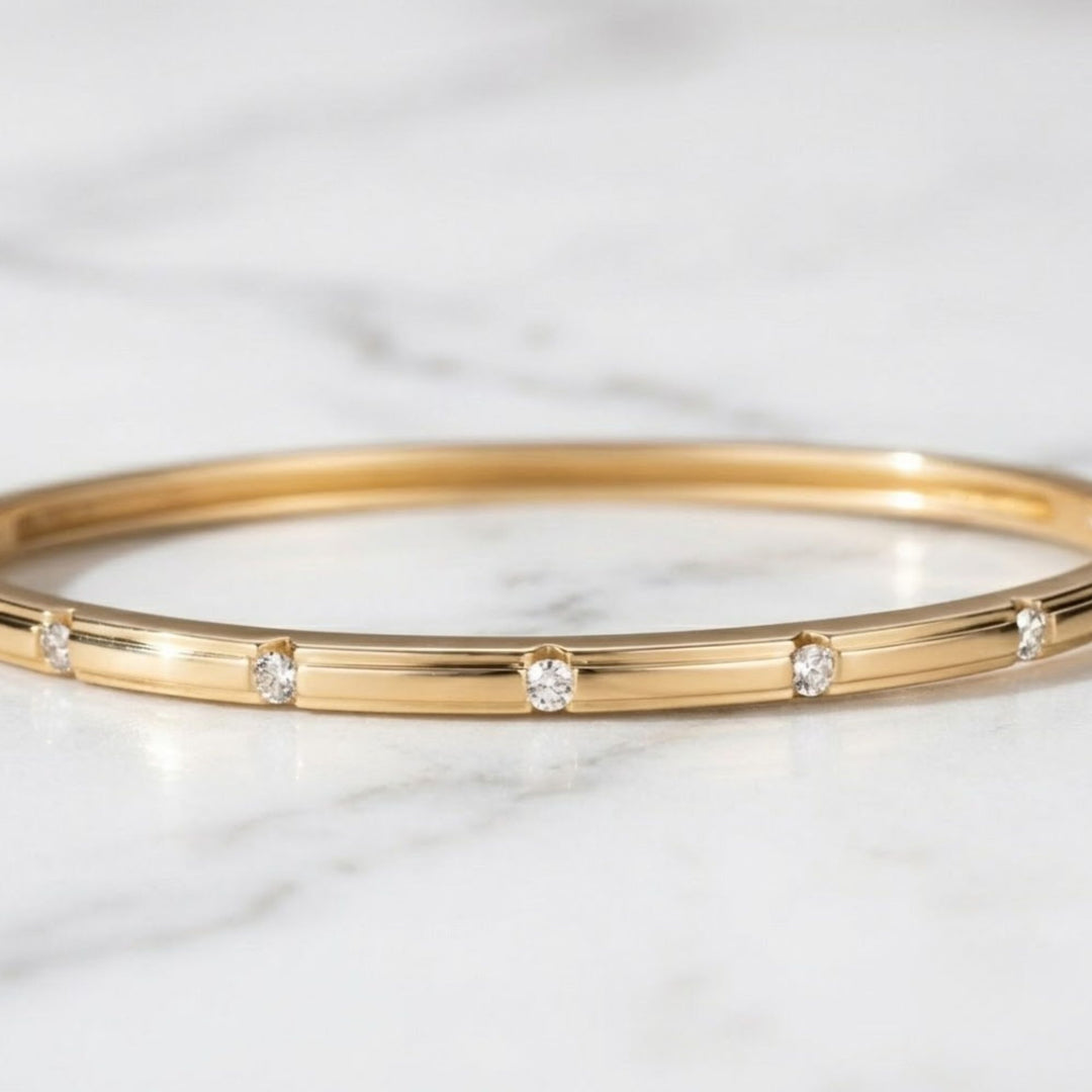 Handmade 14K Gold Lab Grown Diamond Bangle Bracelet
