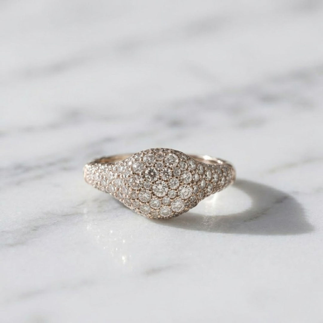 Lab Grown Diamond Pave Set Gold Ring, 7mm, Women's Statement Dome Jewelry, NYC Night Inspired, SGL Certified, Gift for Her
