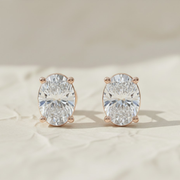 Oval-Cut Lab Grown Diamond Stud Earrings/ 14K White Gold Solitaire Dainty Studs For Women/ IGI Certified Diamond Bridal Stud Earrings