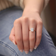 1.00 ct Emerald Cut Lab Grown Diamond Engagement Ring, Minimalist 14k Gold Classic Setting