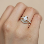 Oval Engagement Ring with Side Diamonds, 14K Solid Gold White, Yellow, Rose Gold, Prong Set, Pavé Band, Bridal Gift for Her