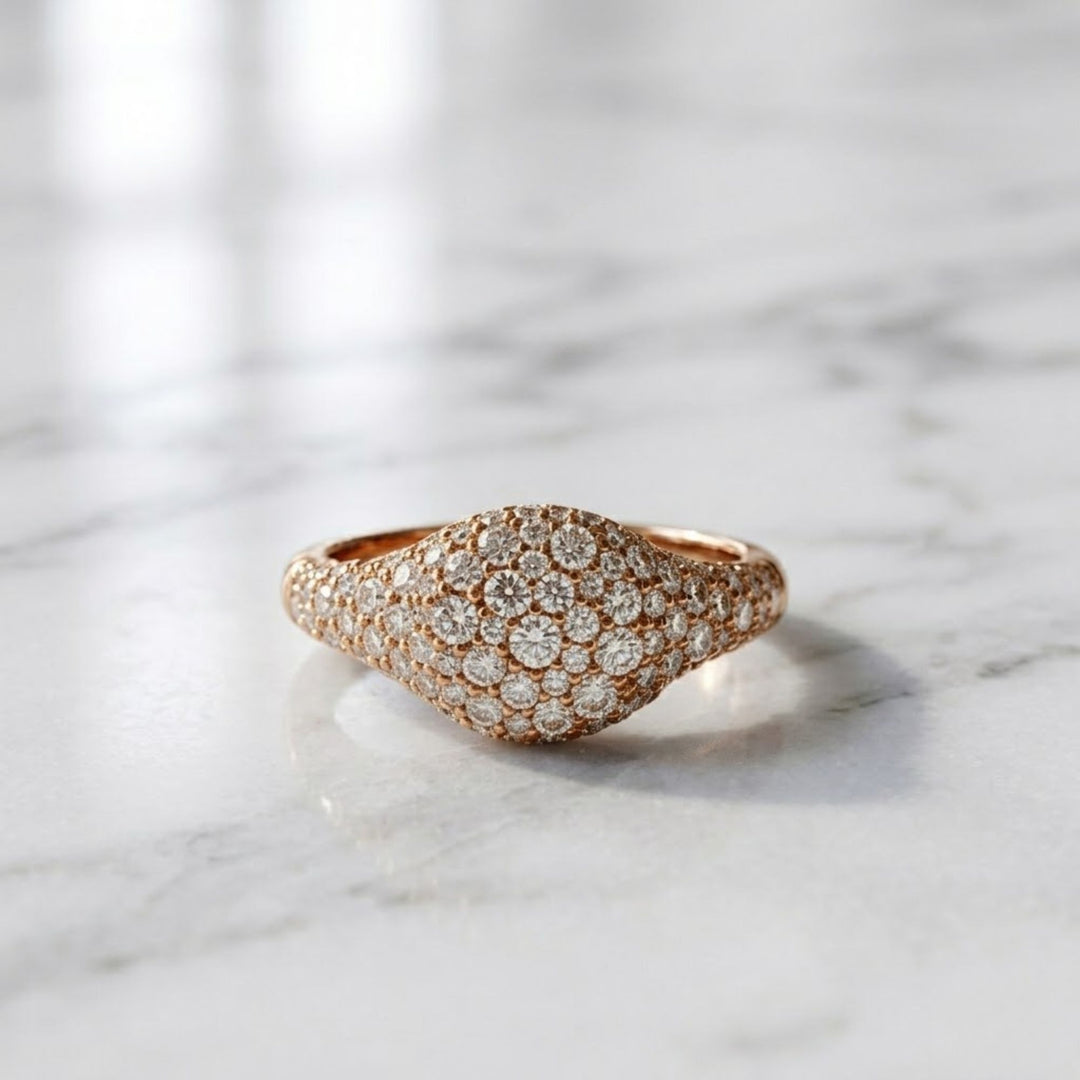Lab Grown Diamond Pave Set Gold Ring, 7mm, Women's Statement Dome Jewelry, NYC Night Inspired, SGL Certified, Gift for Her