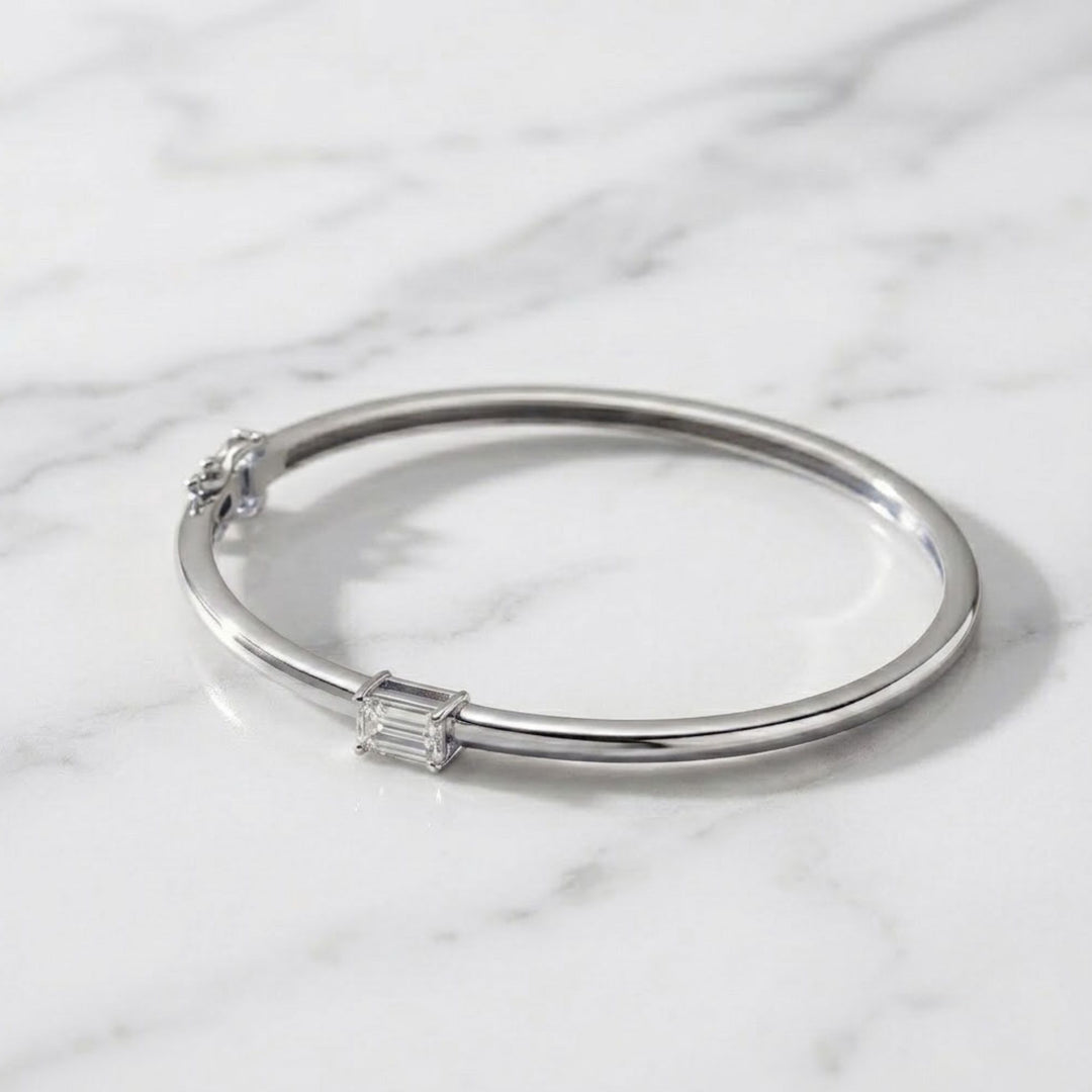 14K Gold Emerald Cut Lab Diamond Bangle Bracelet, Minimalist Fine Jewelry for Women