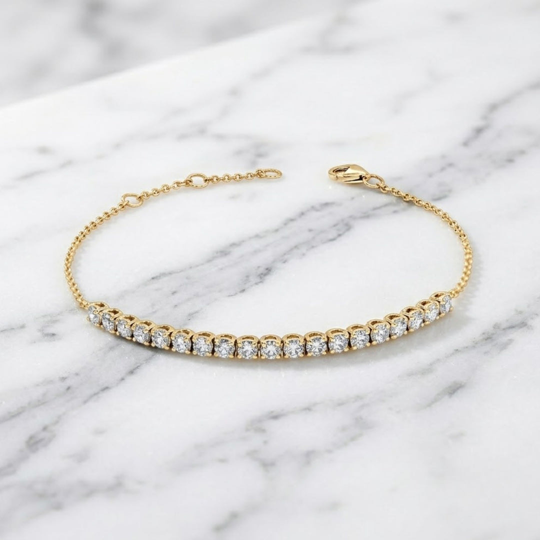 18K Solid Gold Natural Round Cut Diamond Half Tennis Bracelet