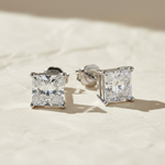 Load image into Gallery viewer, 14K Gold Lab Diamond Princess-Cut Stud Earrings, Classy Square Diamond Studs, With Secure Screw back