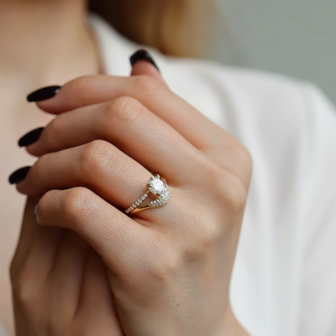 Oval Engagement Ring with Side Diamonds, 14K Solid Gold White, Yellow, Rose Gold, Prong Set, Pavé Band, Bridal Gift for Her