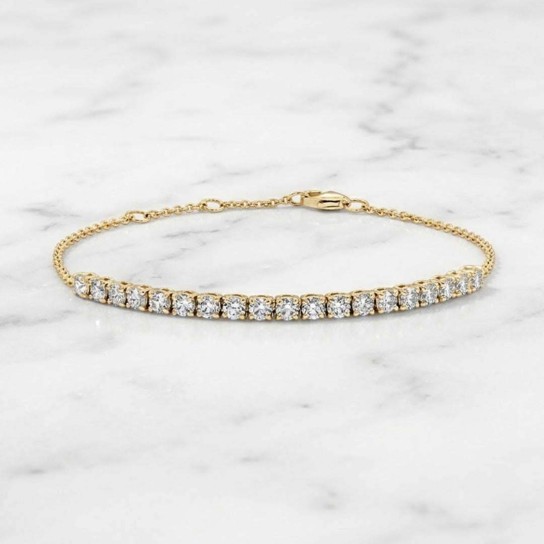 18K Solid Gold Natural Round Cut Diamond Half Tennis Bracelet
