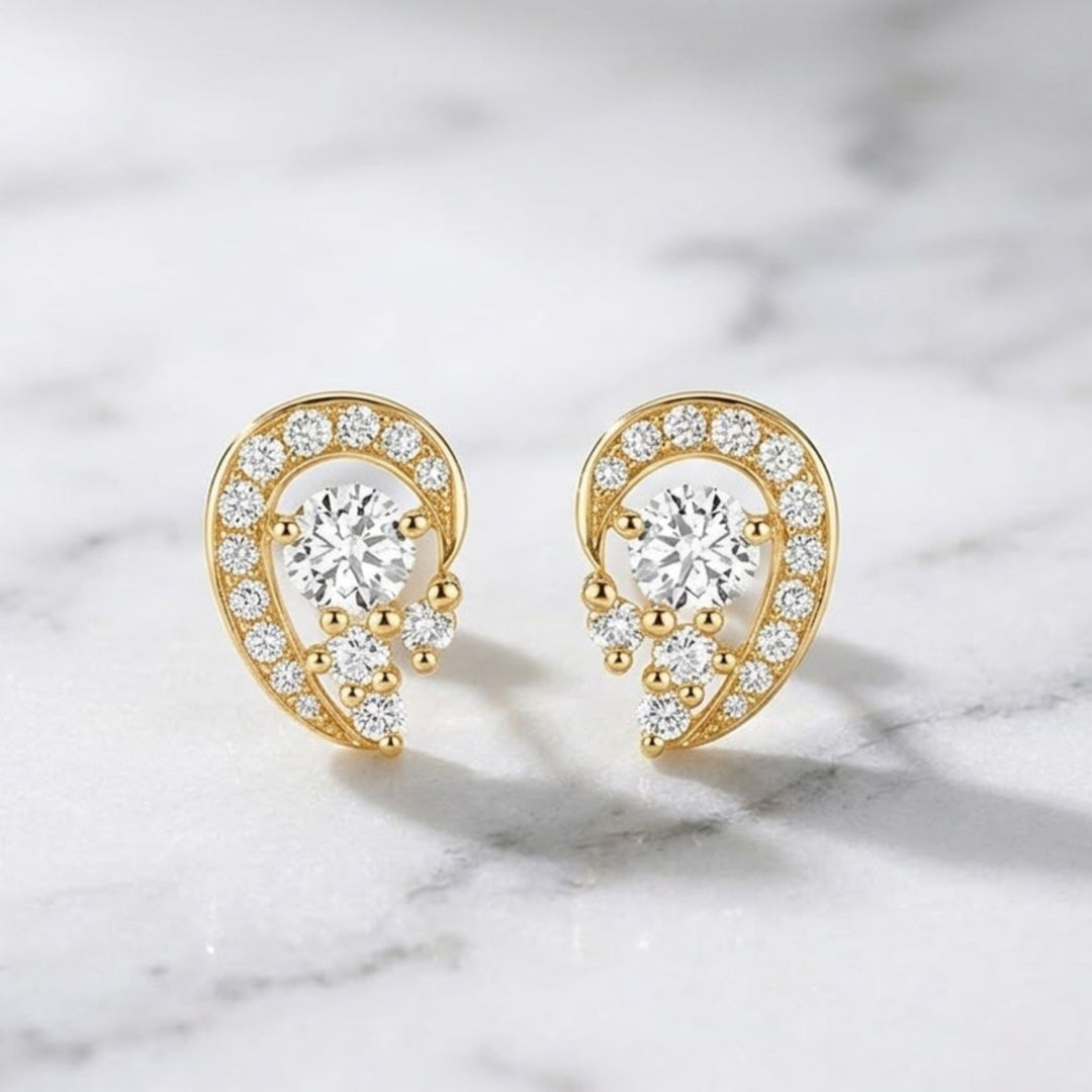 18K Solid Gold & Natural Round Cut Diamonds Hina Mini Meander Earrings