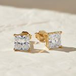 Load image into Gallery viewer, 14K Gold Lab Diamond Princess-Cut Stud Earrings, Classy Square Diamond Studs, With Secure Screw back