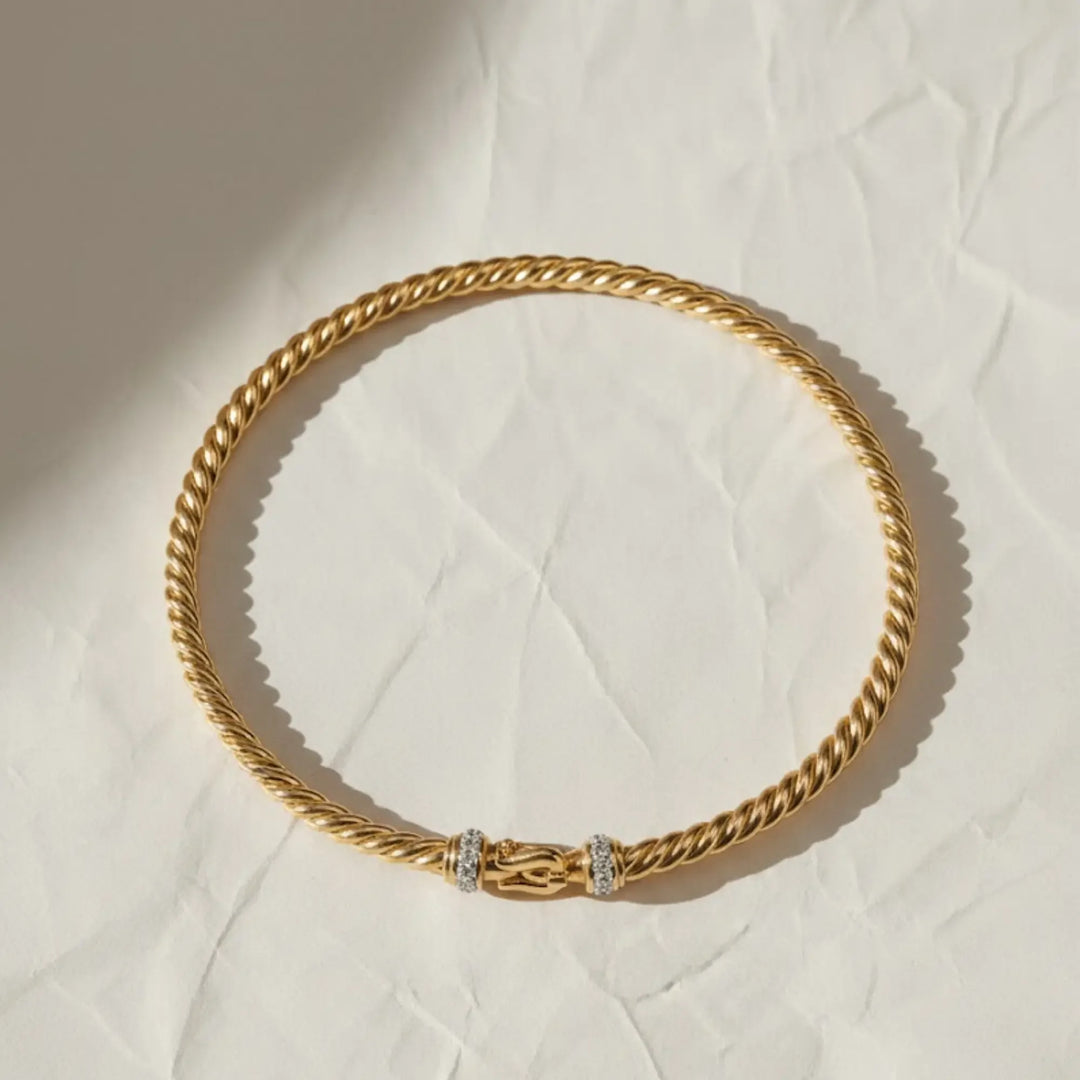 14K Gold Diamond Cable Bangle Bracelet | Twisted Rope Bracelet | Natural Diamond Bangle | Luxury Handmade Jewelry Gift Jwalin Jewels
