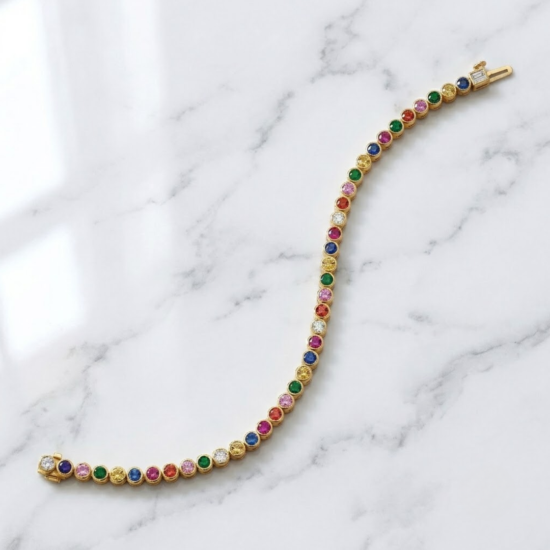 Natural Diamond Anniversary Rainbow Tennis Bracelet