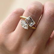 Toi et Moi Engagement Ring ,Emerald & Pear Cut Diamonds in 14k Gold,2.00 Ct F+ VS+ Vintage Style Solitaire Lab Grown Diamond